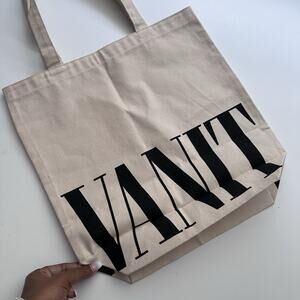 VANITY FAIR Canvas Tote Bag Wrap Around 15"x15" Cream Black NWOT